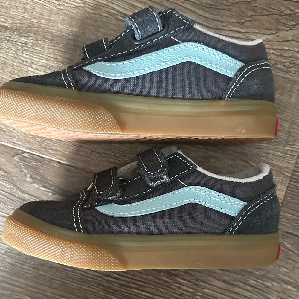 Vans Kids Black Canvas Sneakers with Light Blue Stripe